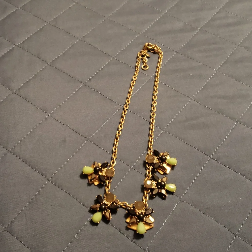 J. Crew Gold Necklace with Lime Green Accents
